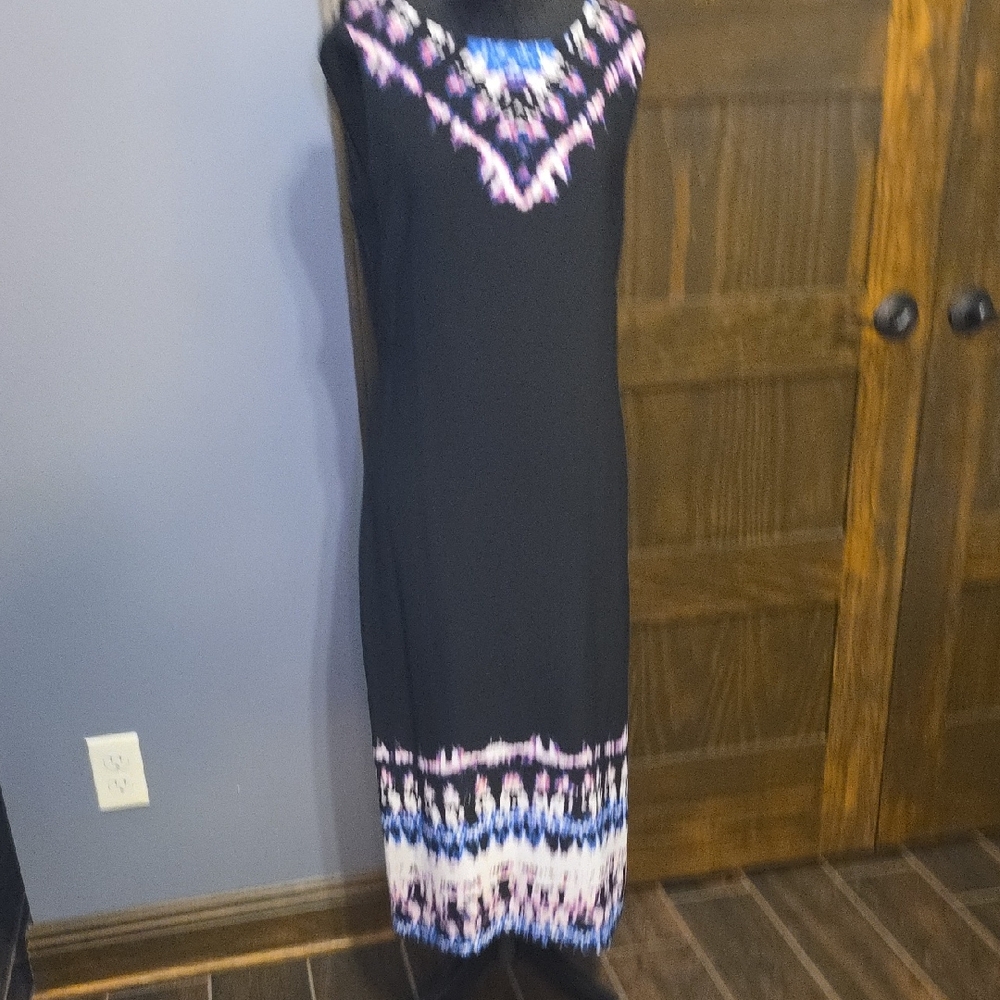Dana Buchman Black Maxi Dress with Pink Accents
